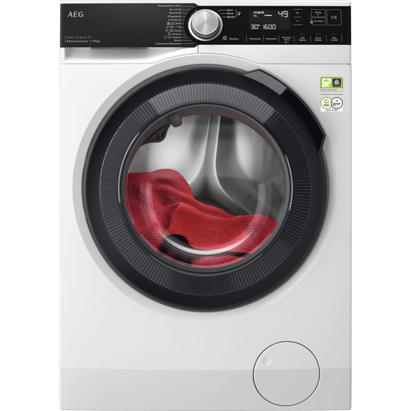 AEG - LR9W80600 (Smart Frontlader Waschmaschine mit LED, Einknopf-Programmwahl, 10 kg Kapazität, 1600 U/Min) - weiß/schwarz