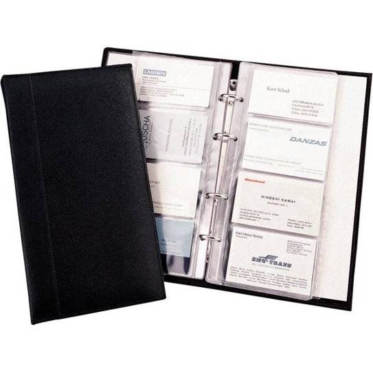 Alumaxx - Visitenkarten-Ringbuch (schwarz Leder) inkl. A-Z Register und Hüllen
