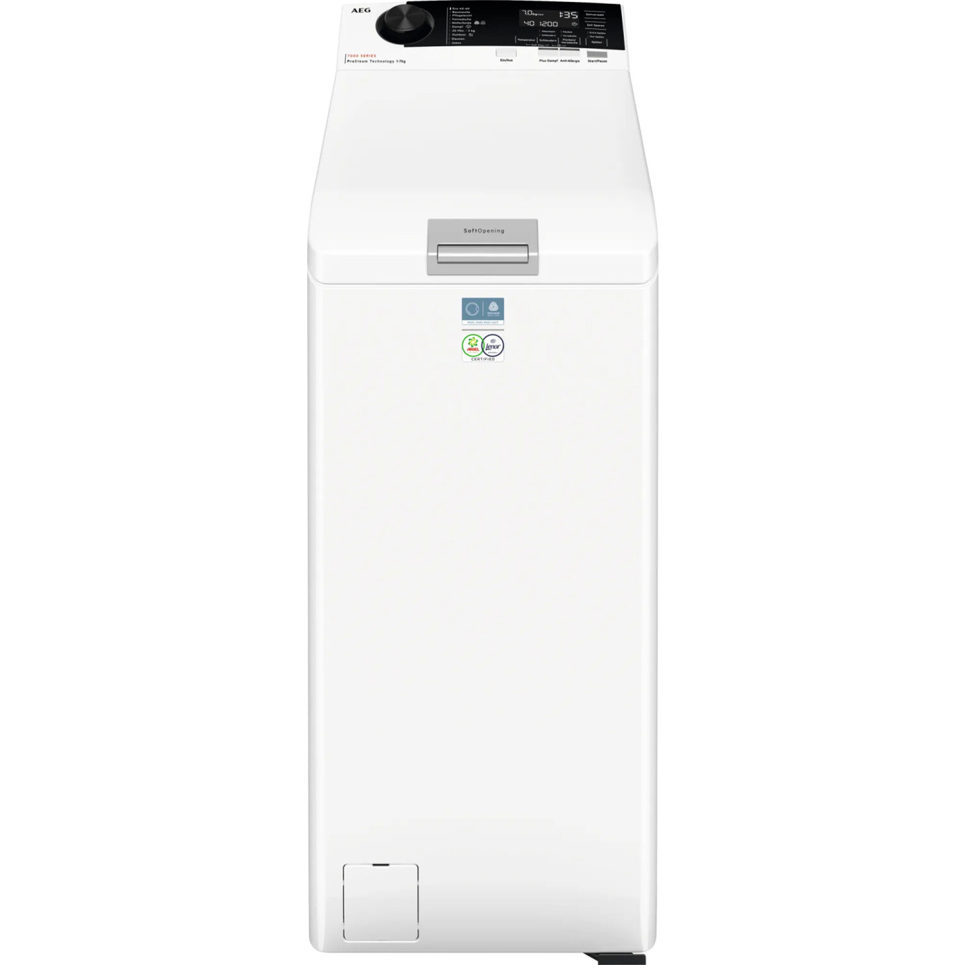 AEG - LTR7A71370 (Toplader, 7 kg, Weiß, LED-Display, Inverter-Motor, 1.300 U/Min, Soft Opening-Trommel, Nachlegefunktion)