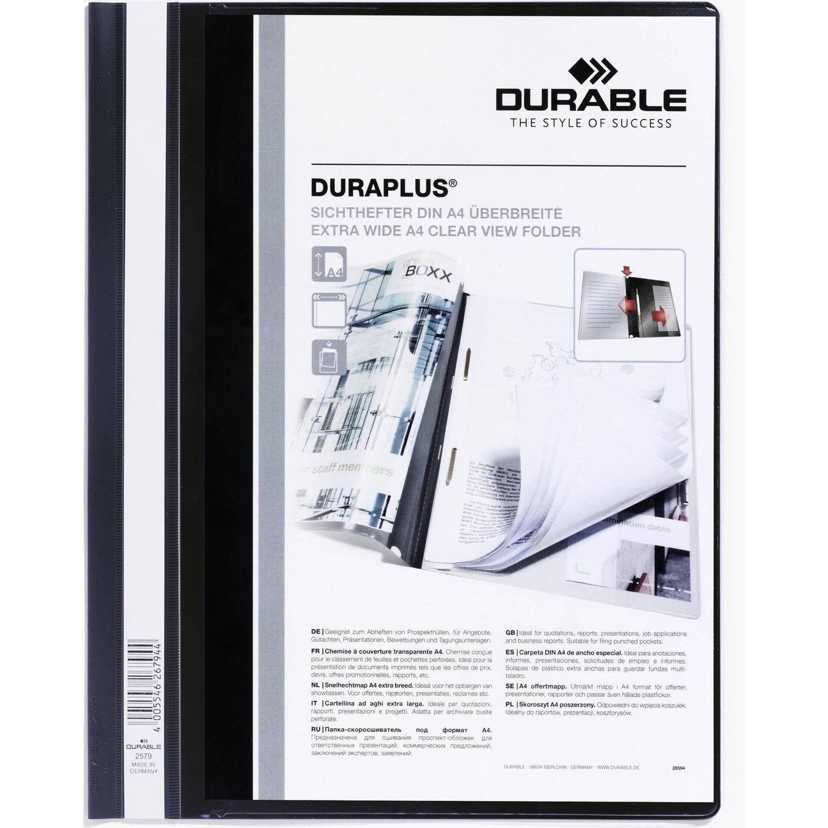 DURABLE Präsentationshefter DURAPLUS für DIN A4 überbreit schwarz