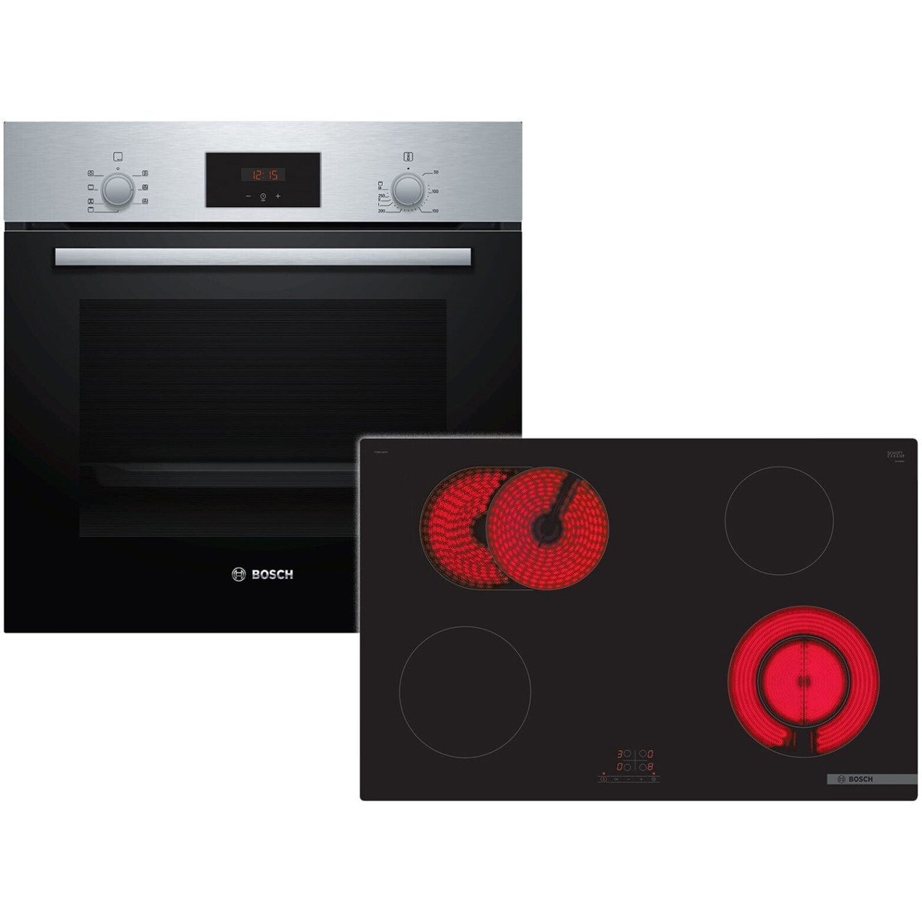 Bosch - HBD231BR81, Großküchen-Set in Silber (Elektrokochfeld & Einbaubackofen mit Multi-Level-Kochen), 66 Liter, 3.300 W