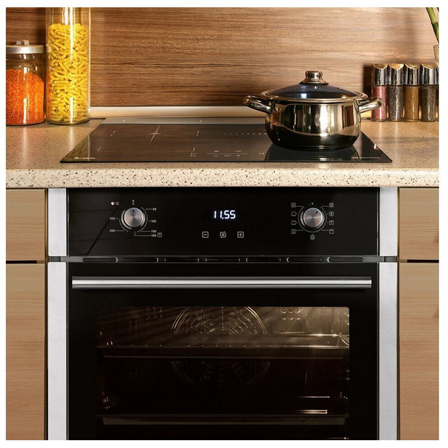 KKT Kolbe - SET8005IND593SP - Schwarz Großformat Induktions-Backofenset mit LED-Display, Klapptür, 4-Zonen Induktionskochfeld & Hydrolyse