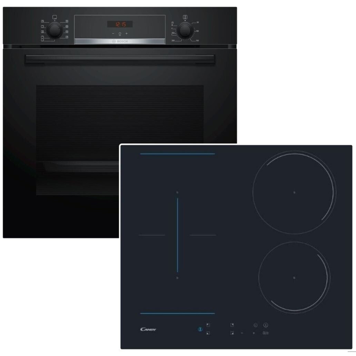 Bosch - HBA534EB0, Kombi-Backofen-Set schwarz (71L, 3D Heißluft, Induktionskochfeld)