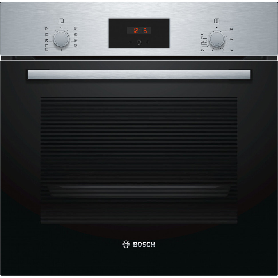 Bosch - HBF114BSO + PUG611AA5E, Großes Elektrobackofen-Set mit Induktionskochfeld, 66L, Kindersicherung, Silber