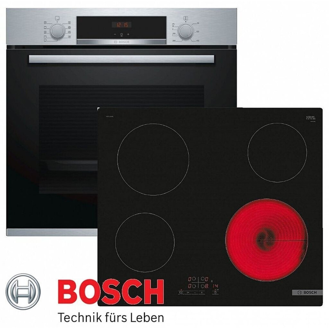 Bosch - HBA534ES0 - Silberne Backofenset & Induktionskochfeld mit 71L Volumen & Schnellvorheizen
