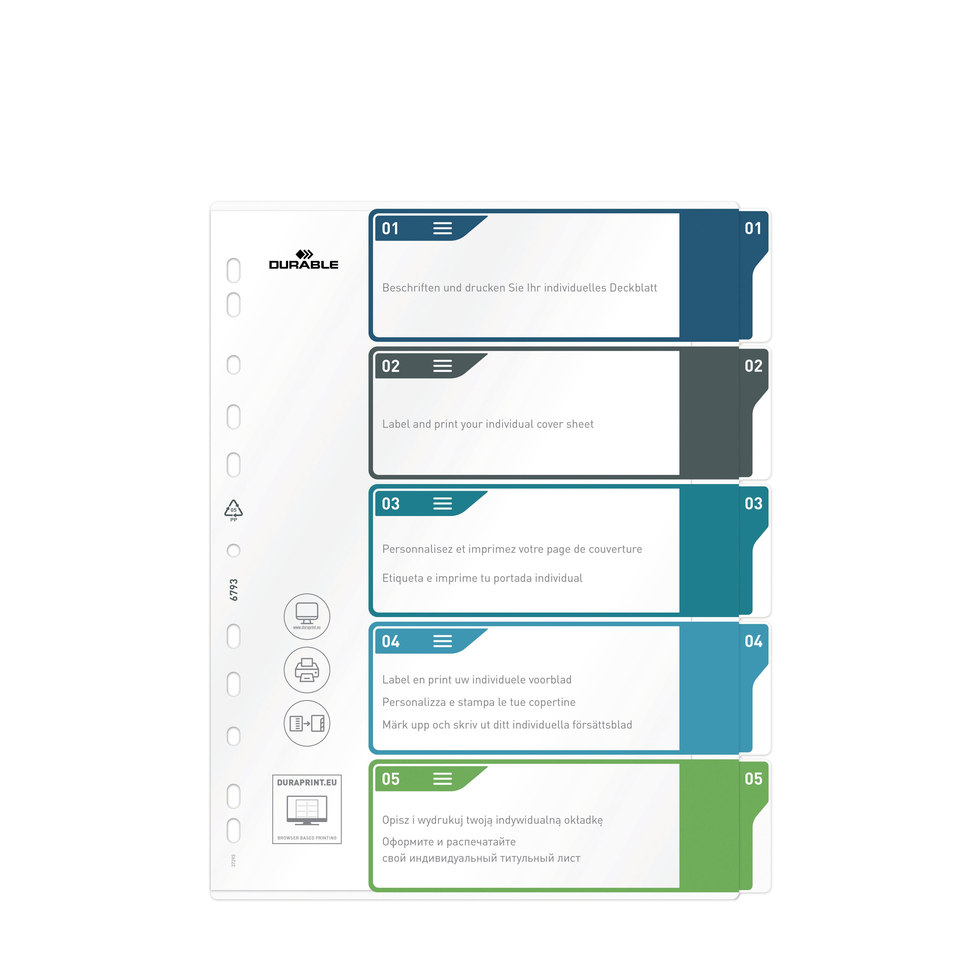 Durable - 679327 - Ordnerregister Polypropylen (DIN A4+, 5 Registerblätter, 1-5 Tabe)
