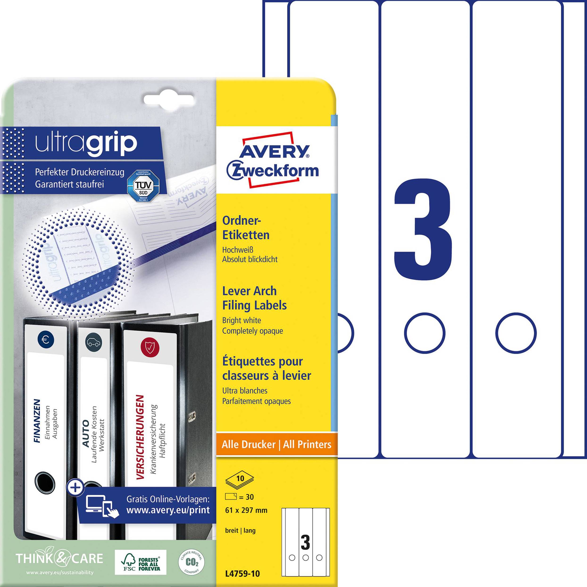 Avery-Zweckform Ordner-Etiketten L4759-10 61 x 297 mm Papier Weiß Permanent haftend 30 St.