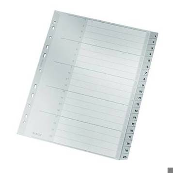 Leitz - 1284 - Zahlenregister DIN A4 Überbreite mit Universallochung Polypropylen Grau